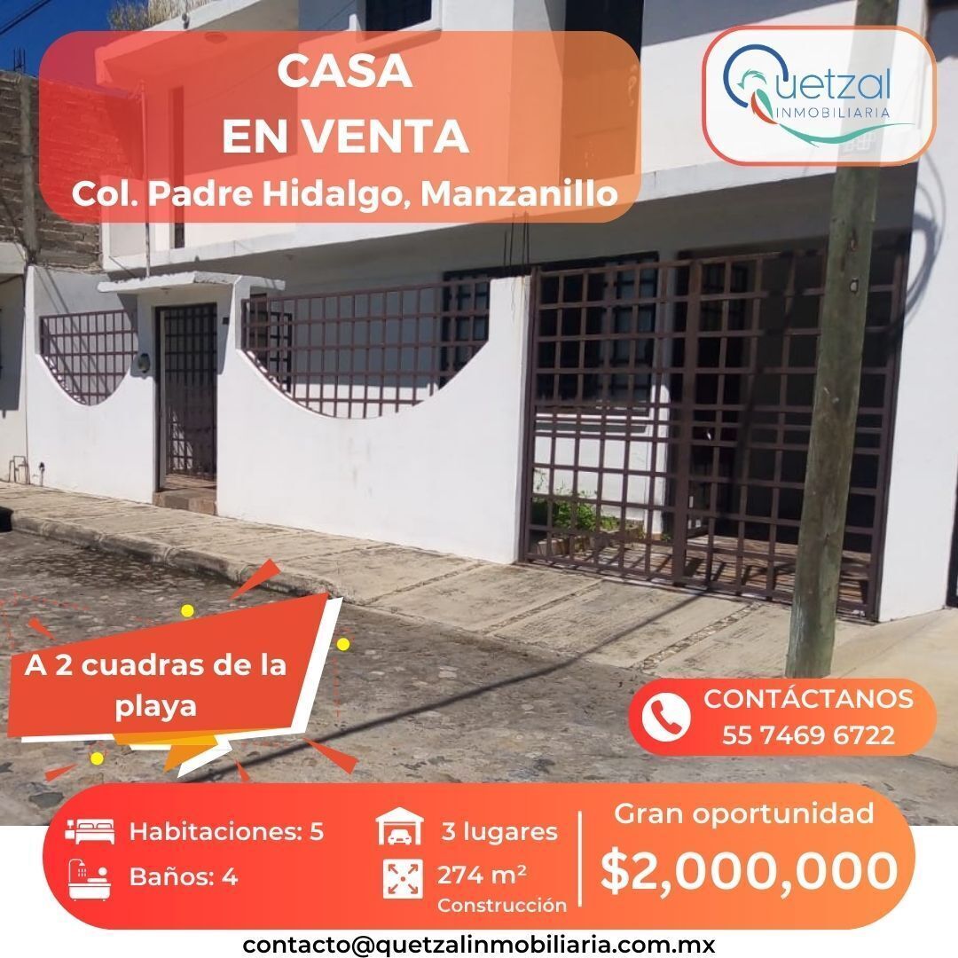 casa muy amplia a dos cuadras de la playa en manzanillo, colima